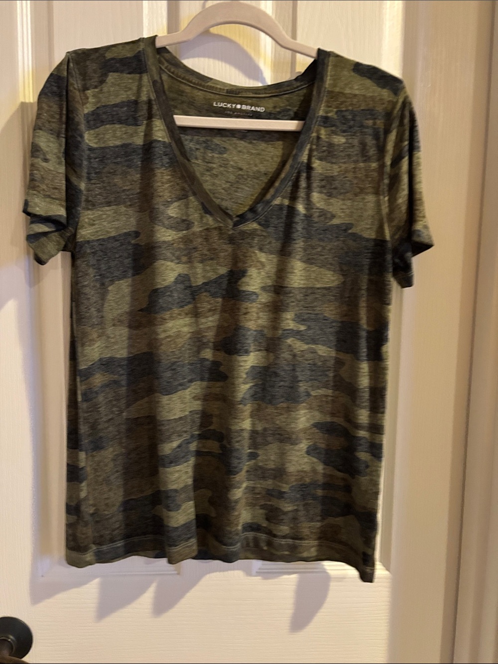 Lucky Brand Olive Camo V-Neck Short Sleeve Tee